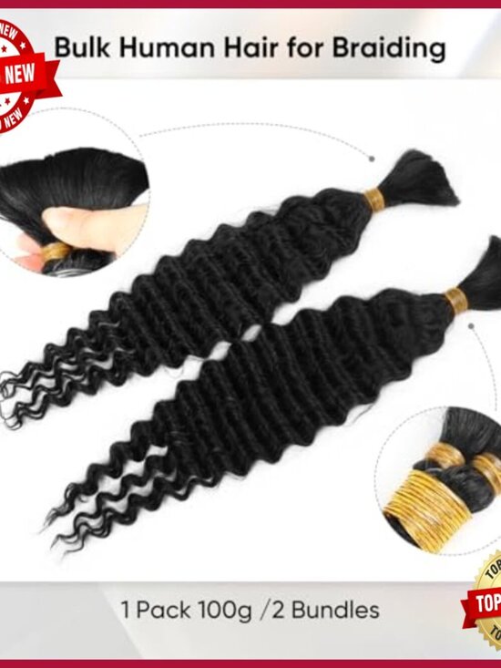 20 Inch Deep Wave Human Hair Extensions for Braiding 100g Bundles